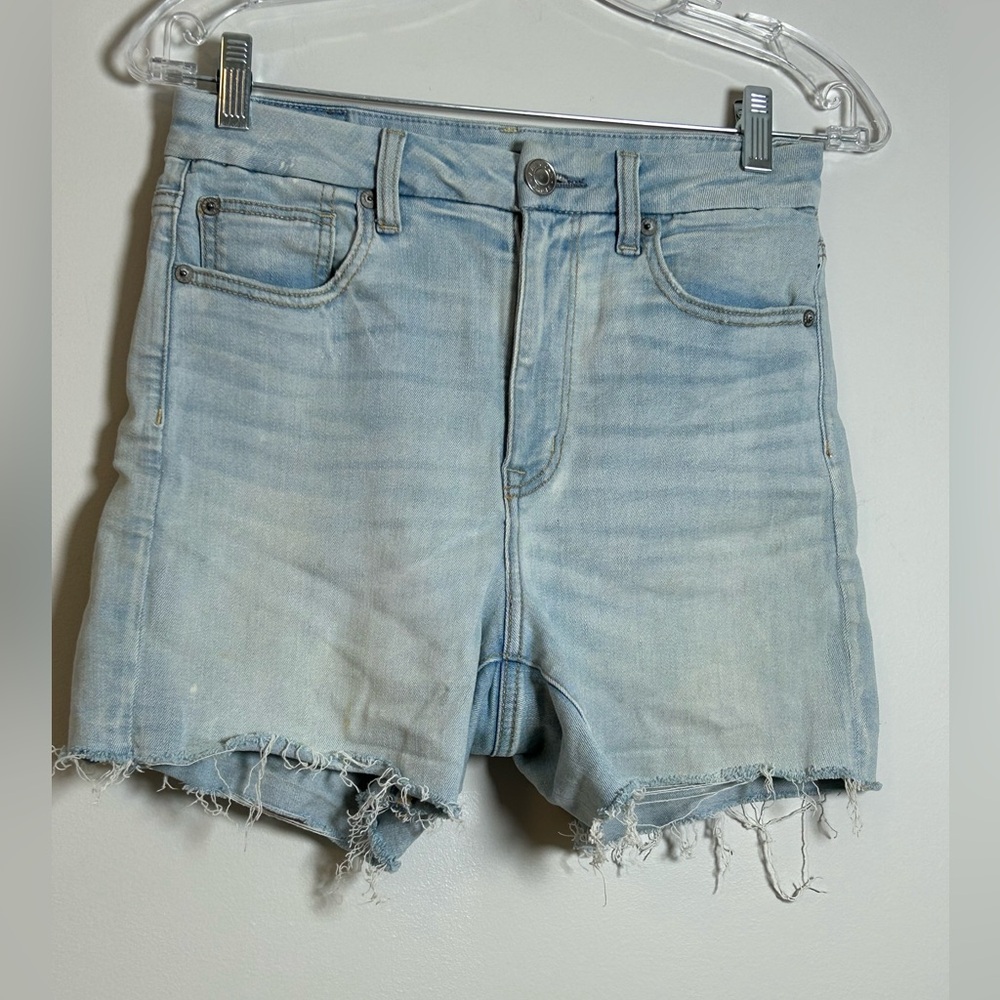 American Eagle curvy High-Rise shortie denim shorts light wash Size6 distressed - Picture 4 of 13